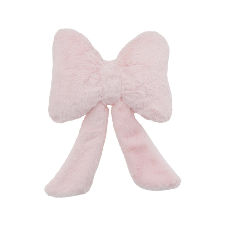 plush bow-shaped decorative throw cushion with long tails and faux-fur texture Bowlift
