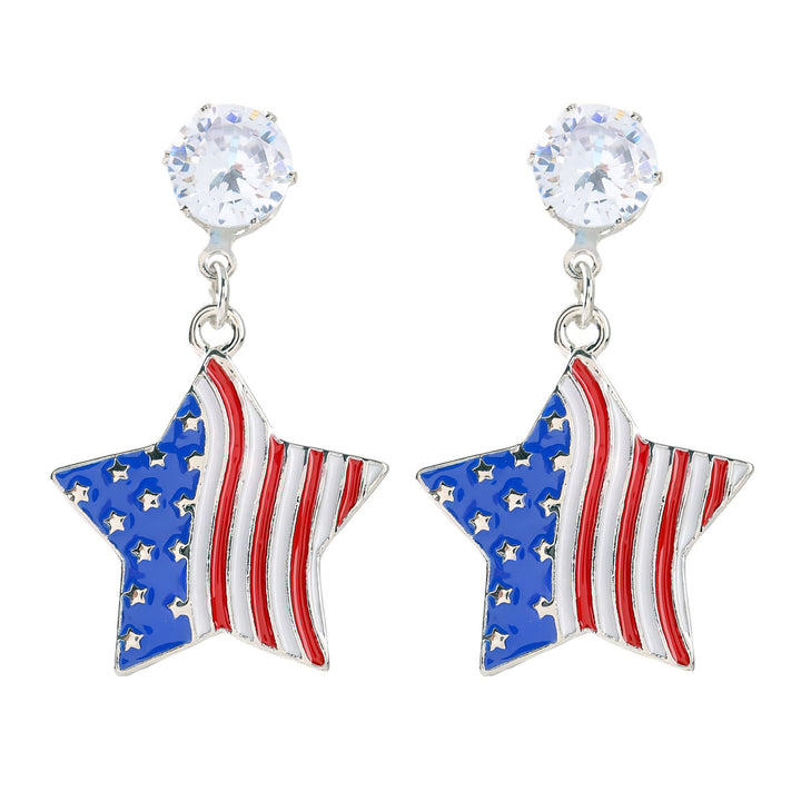 Women's nan patriotic horseshoe enamel dangle earrings with star-accented design and fishhook findings Bowlift