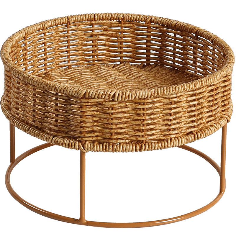 Round Woven Storage Tray with Metal Base Bowlift