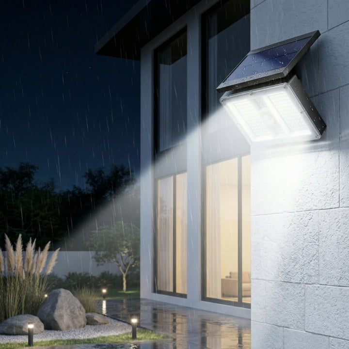 High-Output Solar Motion-Sensor LED Security Wall Light With Adjustable Solar Panel And Wide-Angle Floodbeam Bowlift