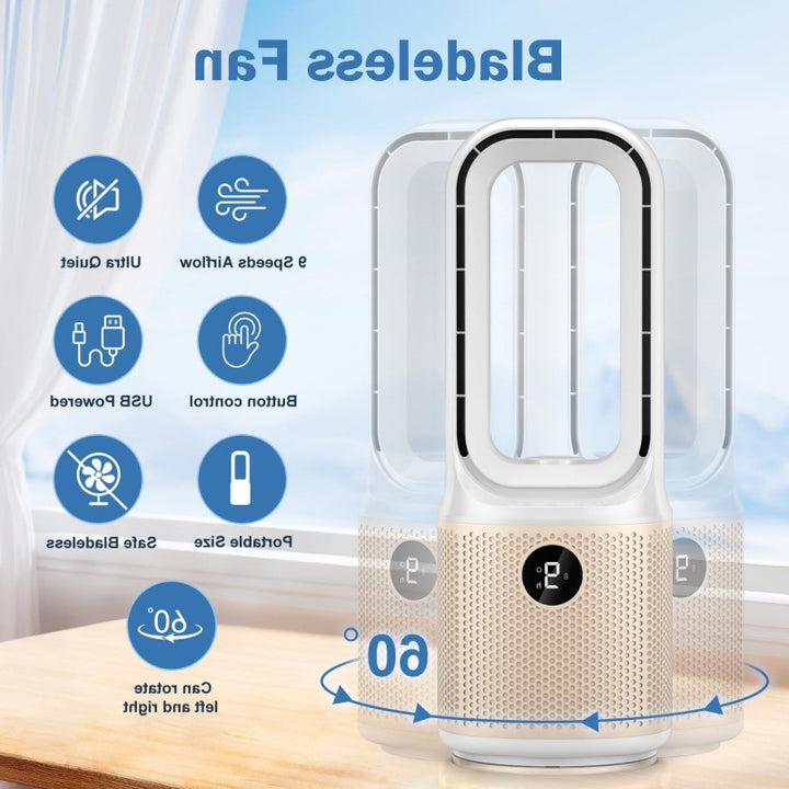 Unisex tower fan without rotor blades with intelligent timer Bowlift