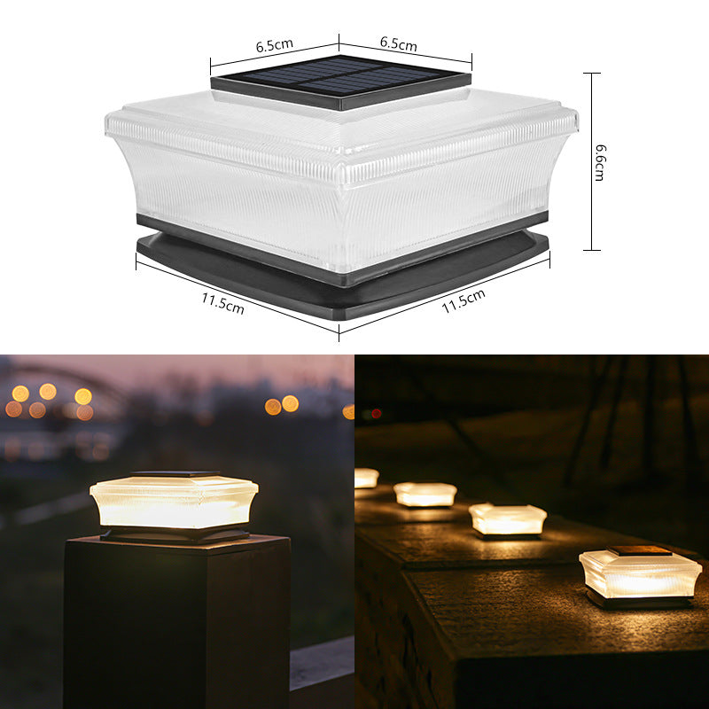 Low-Profile Solar-Powered Square Deck And Fence Post Cap Light With Frosted Diffuser And Integrated Solar Panel Bowlift