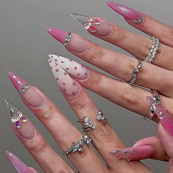 Decorative Press-On Nail Art Set with Glitter and Rhinestone Accents Bowlift