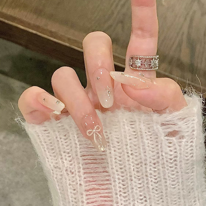 Glittering Long Press-On Nail Art Set Bowlift