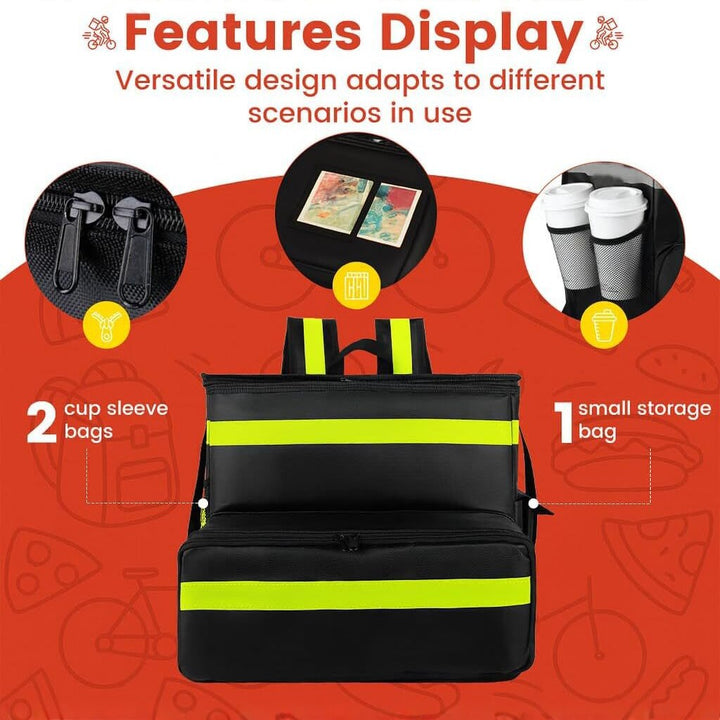 Women's Insulated Pizza Delivery Bag with Drink Holders and Reflective Elements Bowlift
