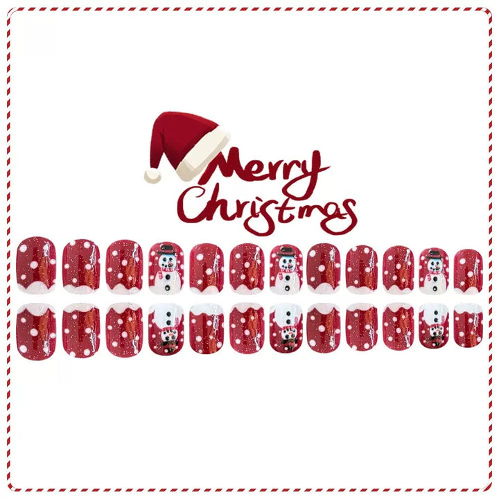 Artificial nail set with festive snowman motifs and glitter accents Bowlift