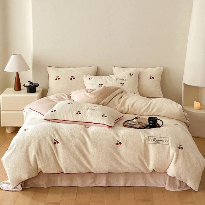 Plush Embroidered Candy Cane Gnome Duvet Cover Bedding Set with Soft Microfleece Finish