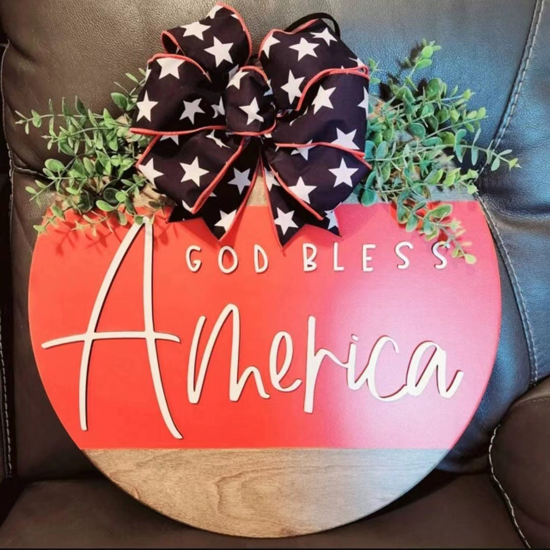 Unisex decorative wooden wall wreath with patriotic lettering Bowlift