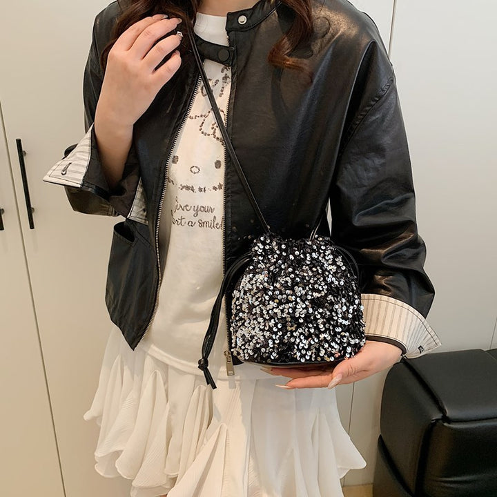 Glittery Sequin Drawstring Mini Bag Bowlift