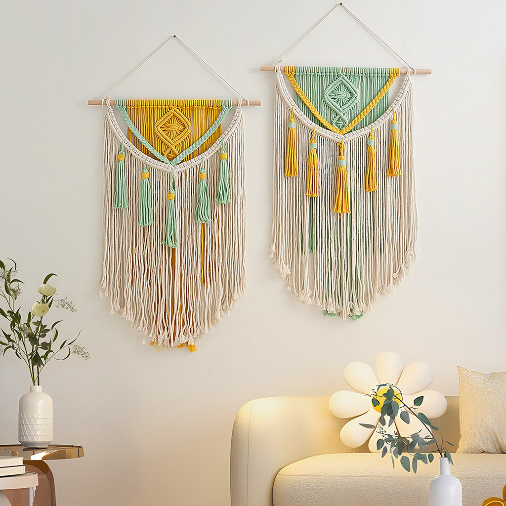 Macramé Wall Hanging Tapestry with Decorative Fringe Bowlift