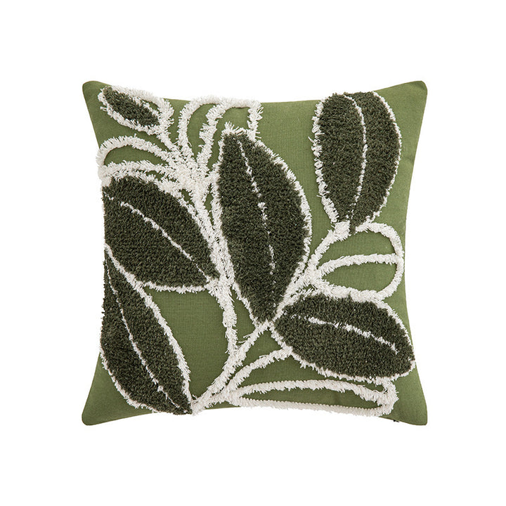 Cushion cover with tufted leaf relief and tassels Bowlift