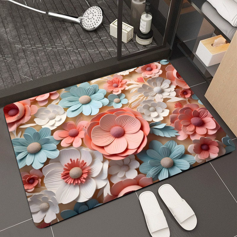 Floral Design Memory Foam Bath Mat Bowlift