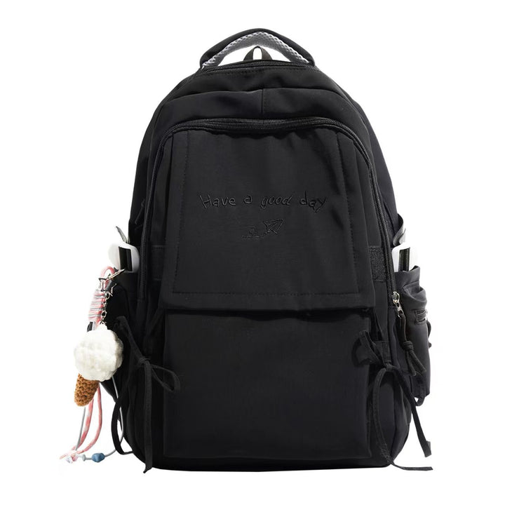 Backpack with Structured Design and Charming Inscription Bowlift