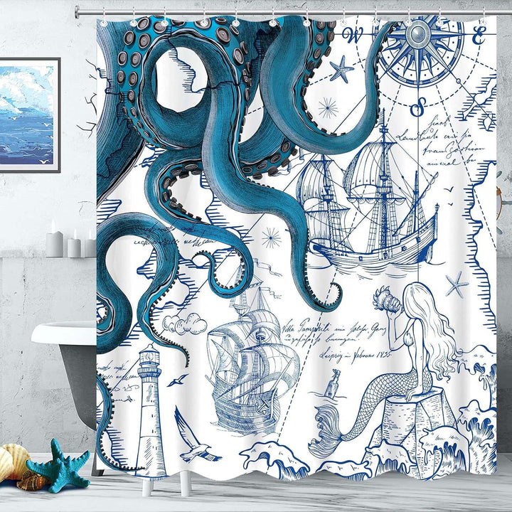 Ocean-Theme Shower Curtain Bowlift
