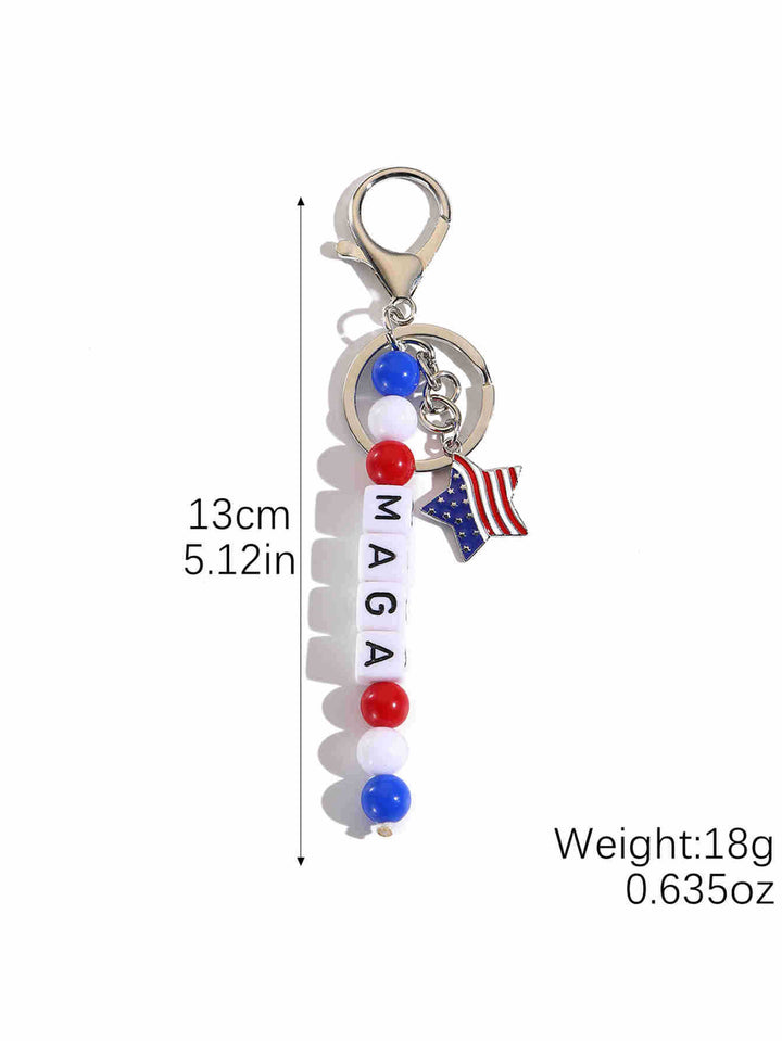 Unisex nan beaded patriotic keychain charm with MAGA letter cubes and enamel star pendant Bowlift