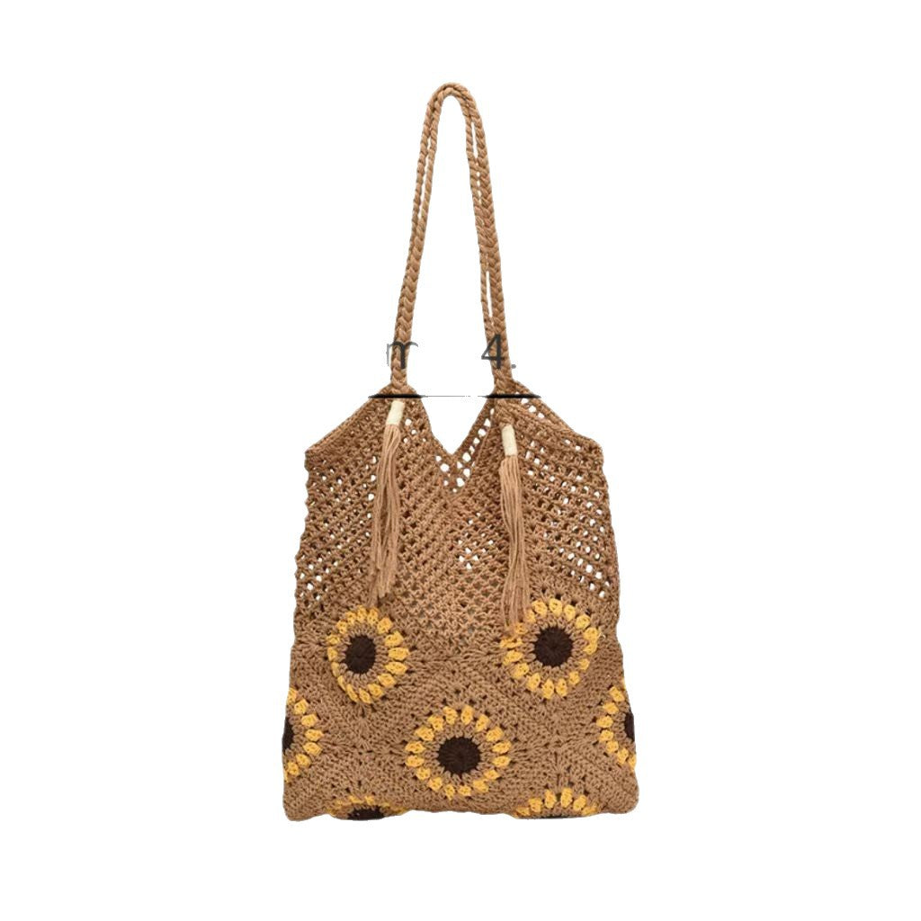 Large and Flexible Bag Made of Natural Material with Flower Pattern Bowlift