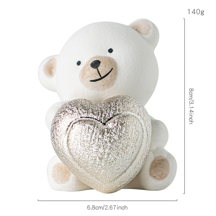Kawaii Bear Figurine with Heart Bowlift