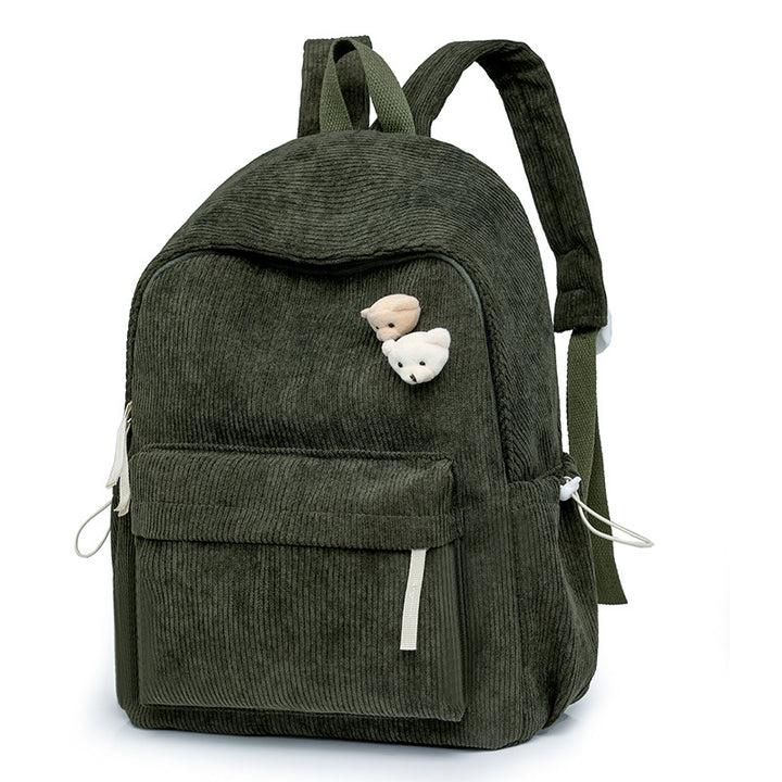 Corduroy Textured Casual School Backpack Bowlift