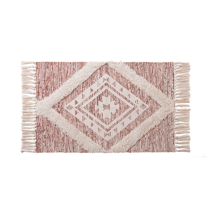 decorative woven bathroom runner with botanical jacquard pattern and fringes Bowlift