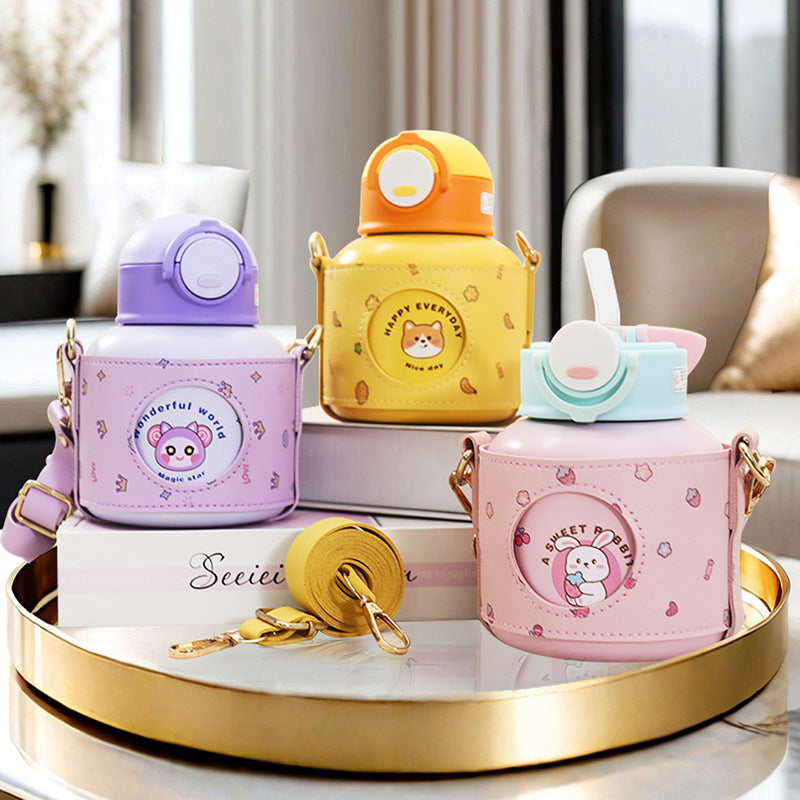 Women’s insulated drinking bottle with playful animal design and practical carrying bag Bowlift