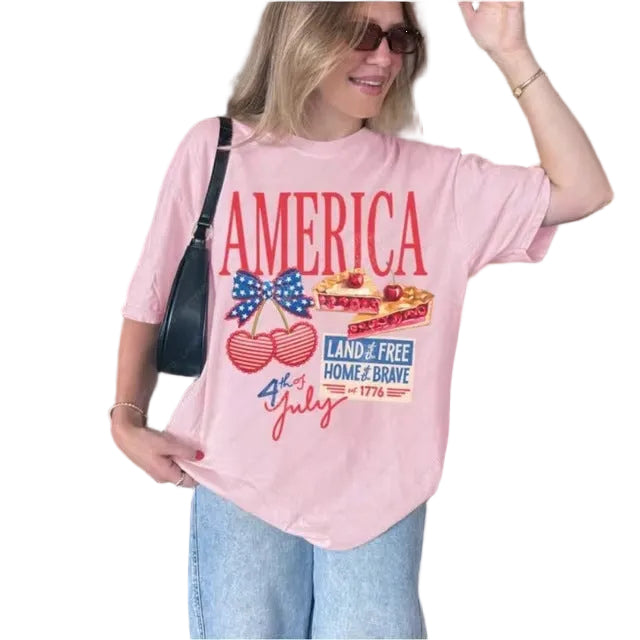 Women's nan patriotic oversized cotton graphic tee with relaxed boxy fit Bowlift