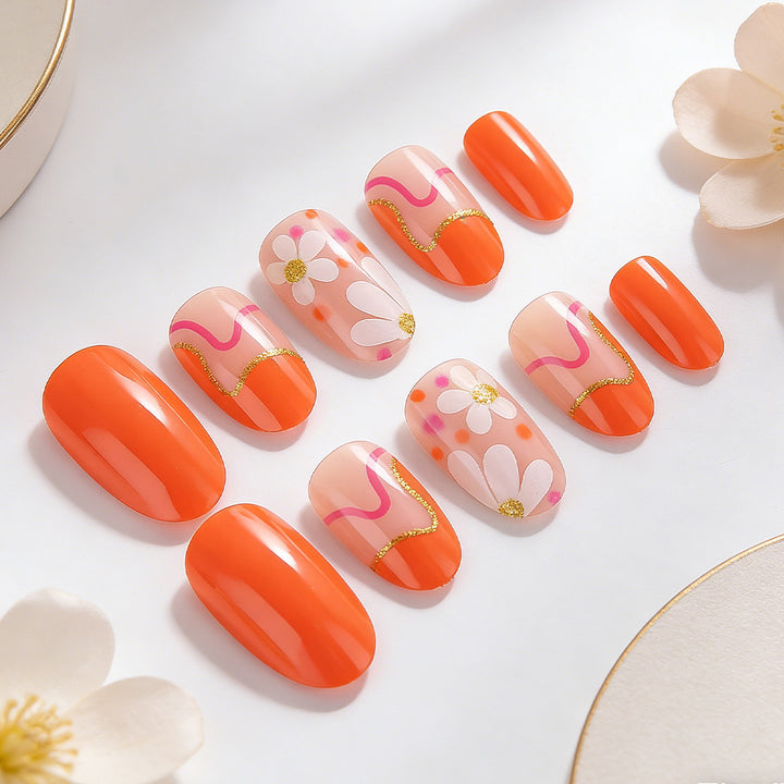 Artistic Flower Design Press-On Nails Bowlift