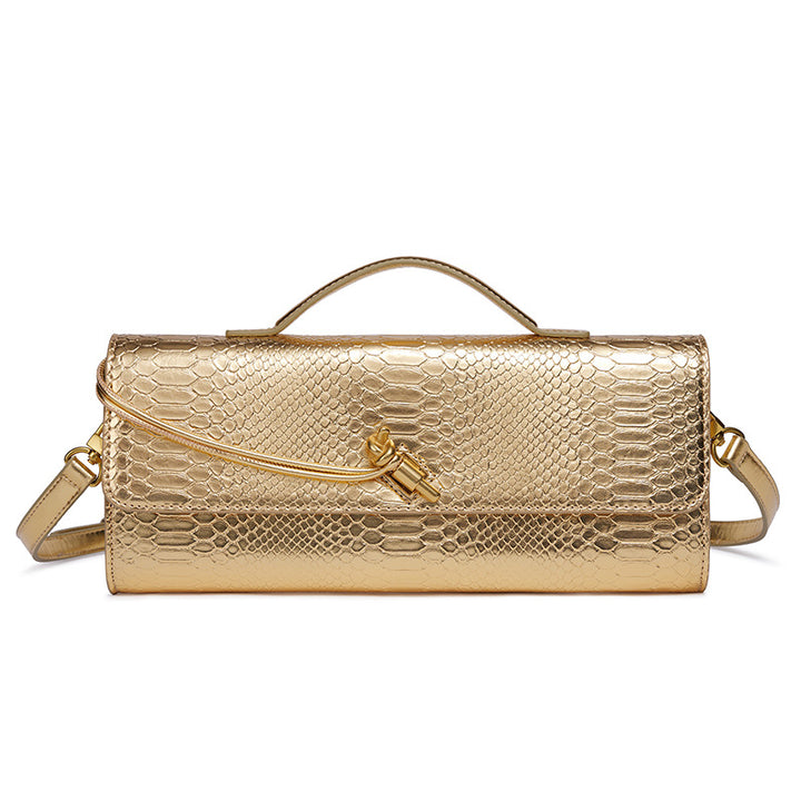 Embossed Snake Print Evening Clutch Bowlift