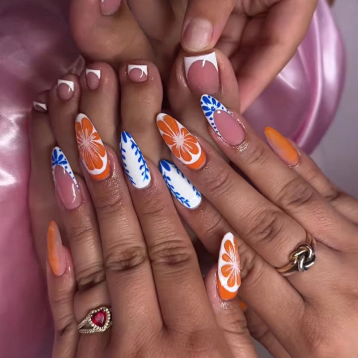 Artistic Floral Press-On Nail Design Bowlift