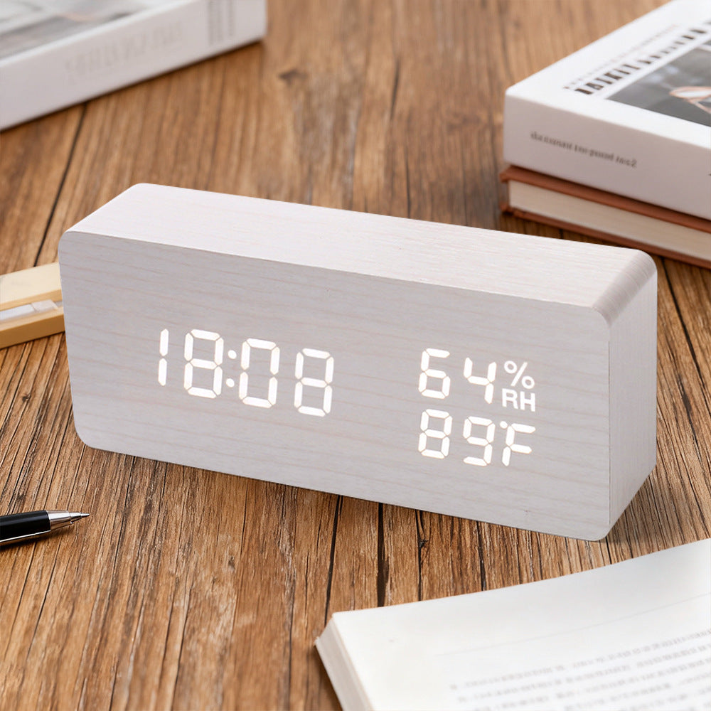 Modern Wooden LED Digital Alarm Clock with Temperature Humidity Display and Touch Controls Bowlift