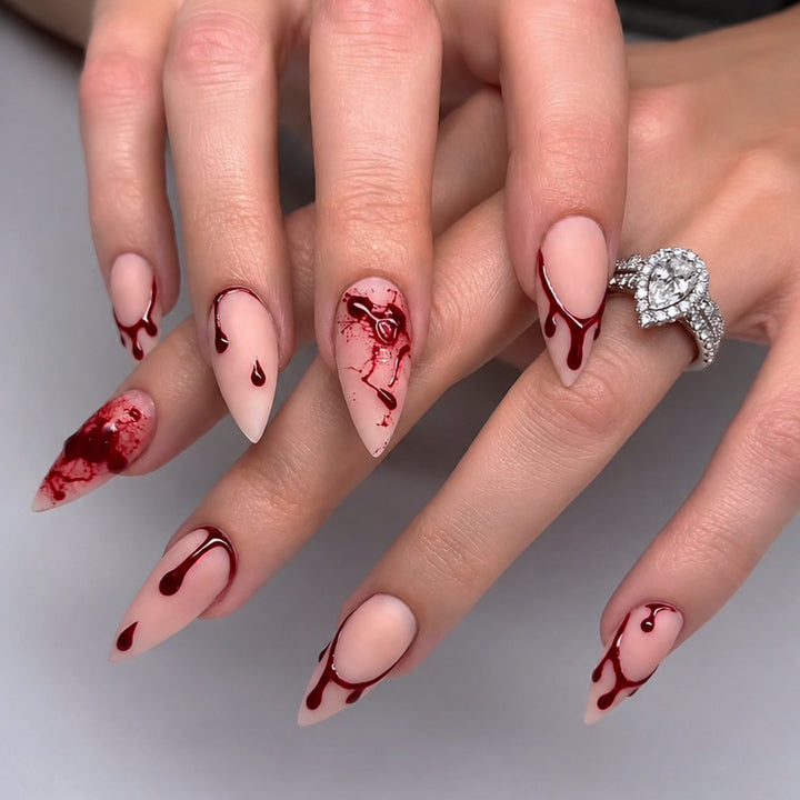 Artificial nail set with creative blood stain designs Bowlift