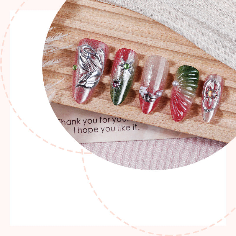 Decorative Press-On Nail Art Set with Botanical Designs Bowlift