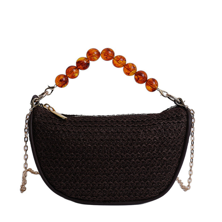 Stylish Woven Handbag with Beaded Handle Bowlift
