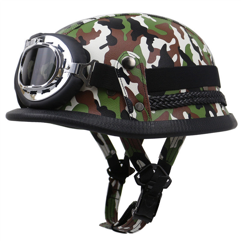 Vintage-Style Motorcycle Helmet with Goggles Bowlift
