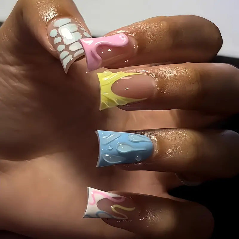 Creative Drip Effect Press-On Nails Bowlift