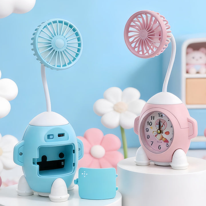 Ladies multifunctional table clock with integrated fan Bowlift