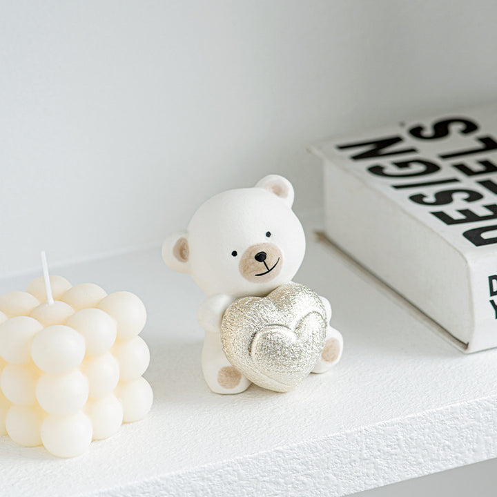 Kawaii Bear Figurine with Heart Bowlift