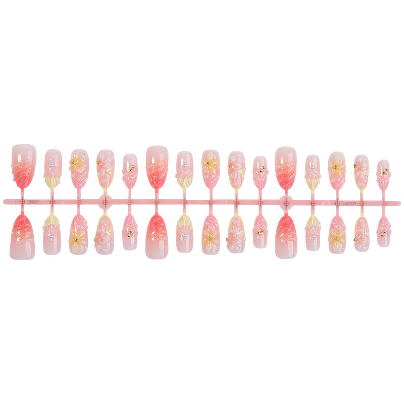 Artistic Floral Design Press-On Nails Set with Unique Embellishments Bowlift