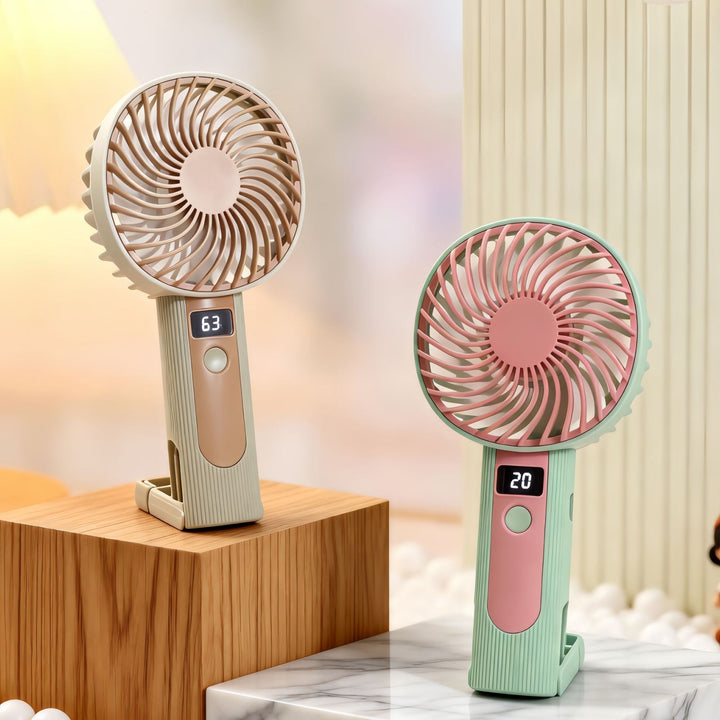 Women's Portable Handheld Fan with Digital Temperature Display and USB Charging Function Bowlift