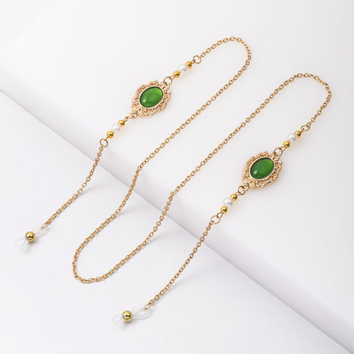 Elegant Pearl and Green Stone Drop Earrings Bowlift