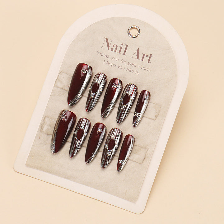 Glamorous Press-On Nail Set with Decorative Gemstone Accents Bowlift