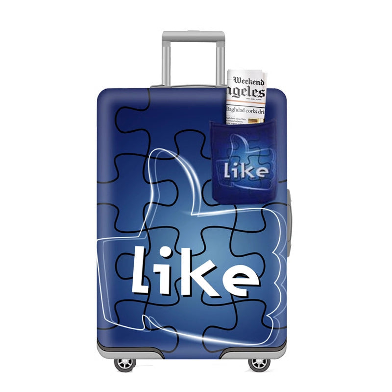Unisex nan elastic motif suitcase cover made of stretchable polyester with handle and wheel openings Bowlift