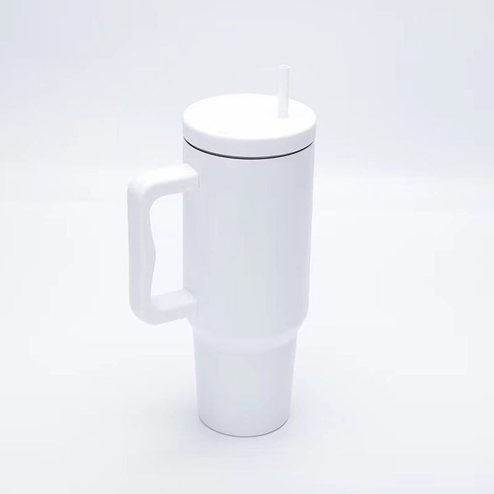 Women thermos cup with ergonomic handle and integrated straw Bowlift