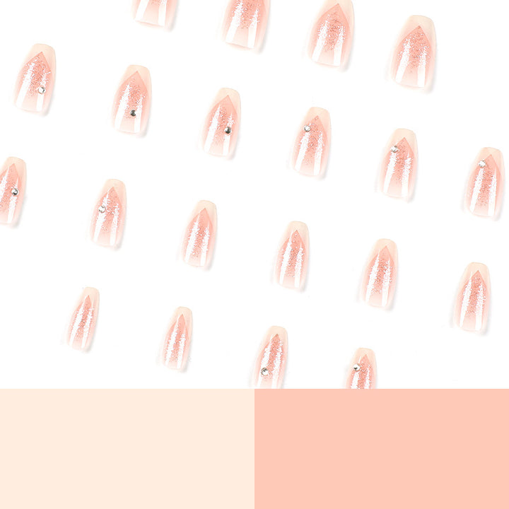 Elegant Artificial Nails with Glitter and Romantic French Tip Bowlift