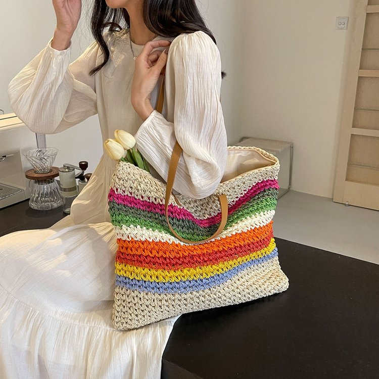 Handcrafted Tote Bag Made from Sustainable Materials with Colorful Stripes Bowlift