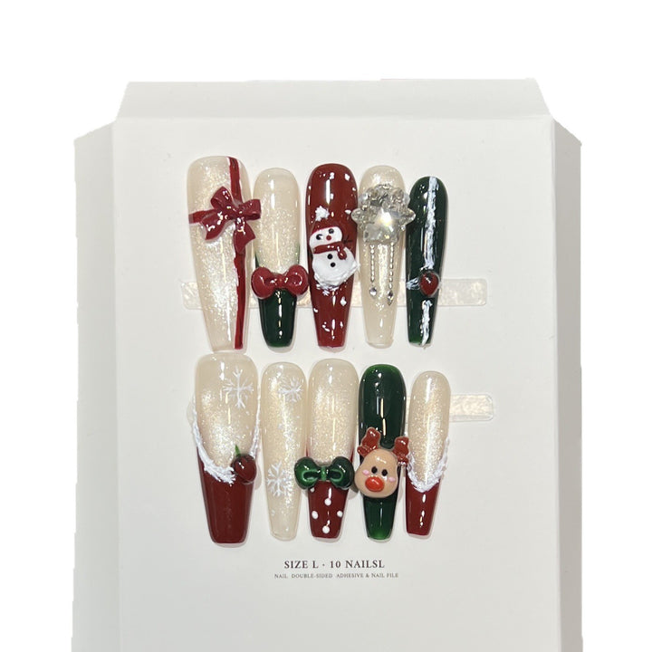 Festive-Themed Press-On Nail Art Set with Charming Holiday Designs Bowlift