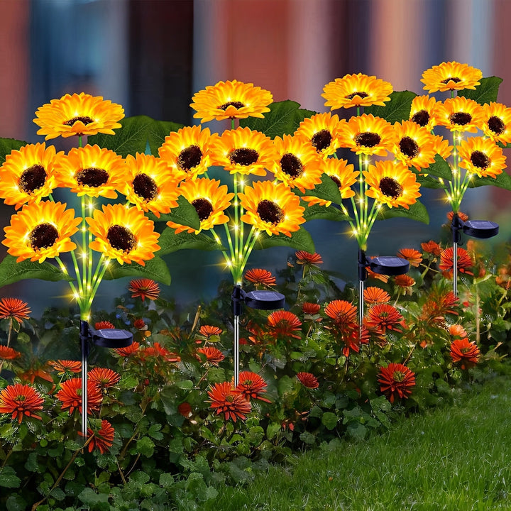 Solar-Powered Decorative Sunflower Garden Stake With Multi-Bloom LED Waterproof Panel Bowlift