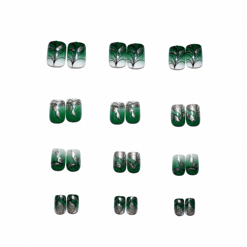 Premium Artificial Nails with Plant Motif Bowlift