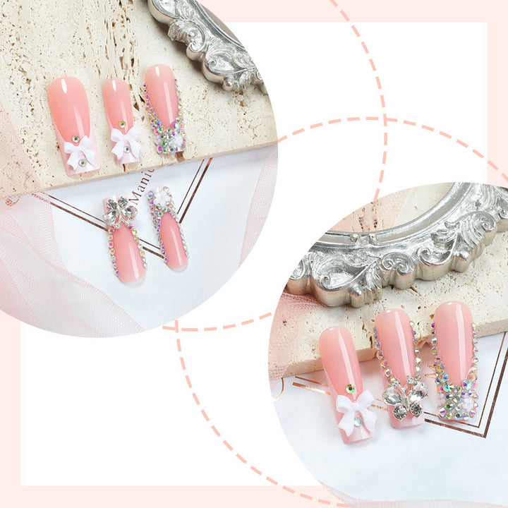 Decorative Press-On Nail Art Set with Rhinestone Accents Bowlift