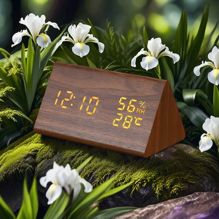 Modern Wooden LED Digital Alarm Clock with Temperature Humidity Display and Touch Controls Bowlift