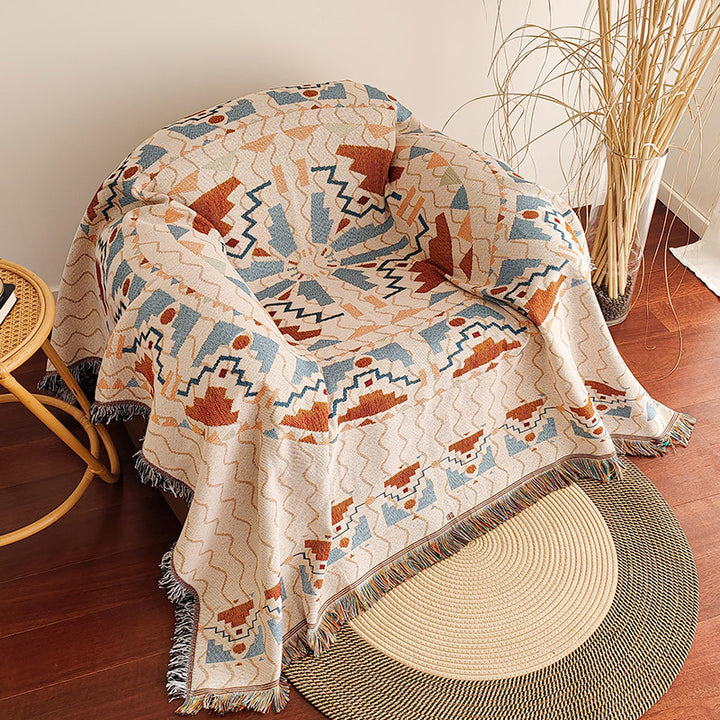 Waffle Weave Cotton-Linen Fringe Sofa Throw Blanket Bowlift